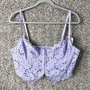 Anthropologie‎ Crop Top Women’s XL Giselle Lavender Eyelet Lace Bustier Tank NWT